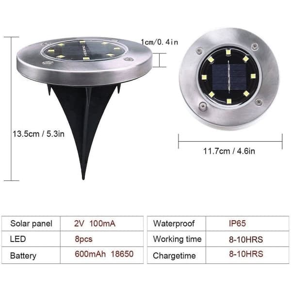 Utendørs Solcellelamper 8 LED Solcelle Hagegulvlampe Utendørs Gulvlamper Hagelamper IP65 (8 Varmhvit)-WELLNGS