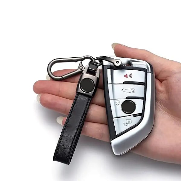 Ekte skinn bilnøkkelring for vanlige biler, nøkkelring for menn og kvinner familiepresent med 360° roterbar, anti-tap D-ring