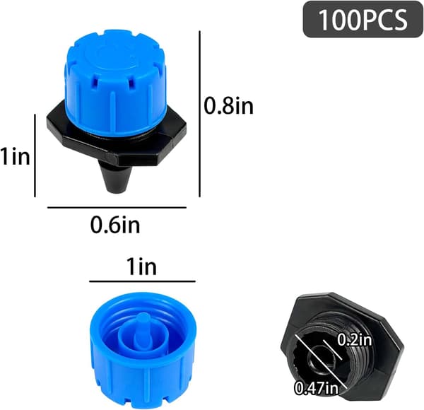 100pcs Drip Irrigation Emitters, Adjustable Irrigation Drippers, 1/4 Inch Emitters Micro Drip for Irrigation System