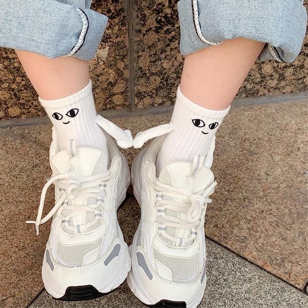 Magnetic Hand Couple Socks - Fun Design (White) white