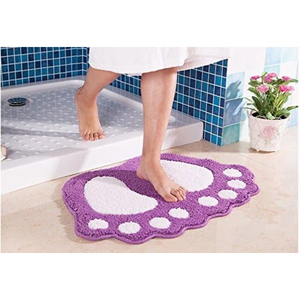 Anti-skli og absorberende badeteppe, design med store føtter, polyester, lilla, 40 x 60 cm