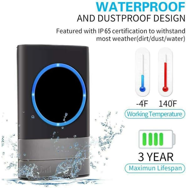 Wireless Doorbell Waterproof Wall with High Ringtone LED Flash, With 1 Transmitter and 2 Receivers