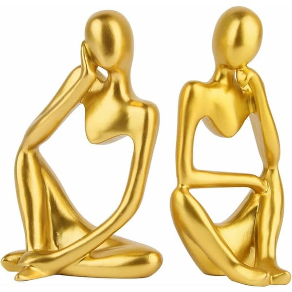 Moderne Tænkere Resin Statuer, 2 Stykker Abstrakt Tænker Statue, Guld