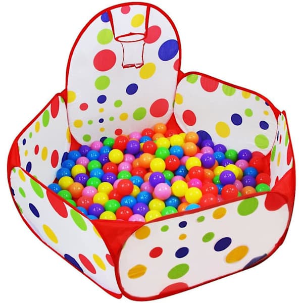 Bollhav med basketkorg, pop-up hexagon prickig barnbollspelpool