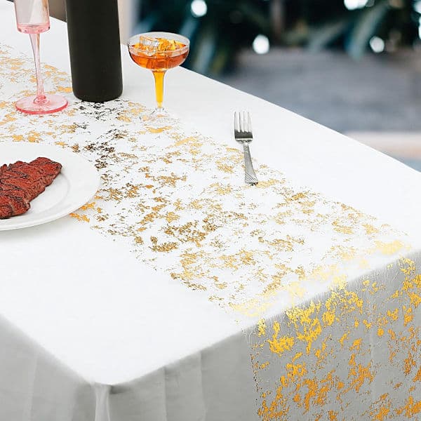 Table Runner 28*275 cm Silver Table Runner Silver and Gold Foil Table Runner Tablecloth Polyester Table Runner Shiny Metallic Mesh Roll Table Runner