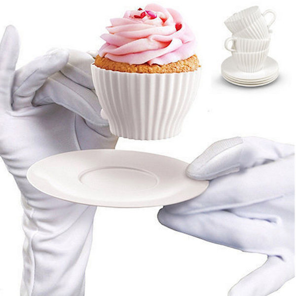 Teekopp Silikon Muffinsformer til Baking 8 stk Sett Ovnsikker Ikke-Klebbende (4 Kopper & 4 Underkopper) Gjenbrukbare Baking Muffinsformer - BPA Fri