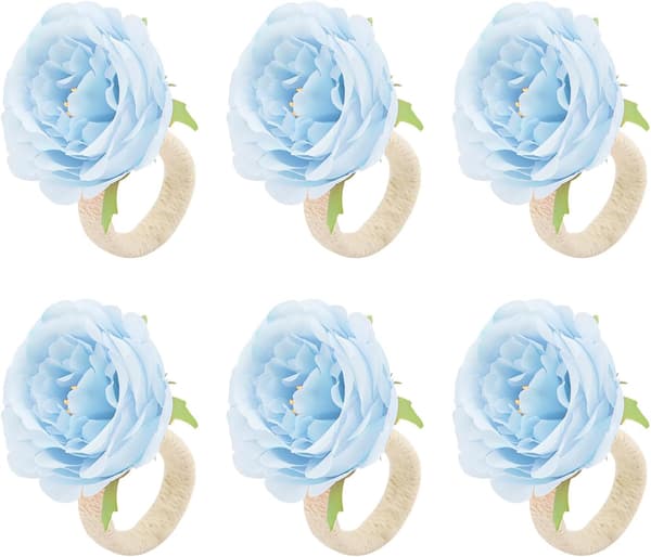 Blomster Servietringe Sæt, 6 Stykker Håndlavede Roseblomst Servietringe, Spisebordsdekorationer, Servietsspænde