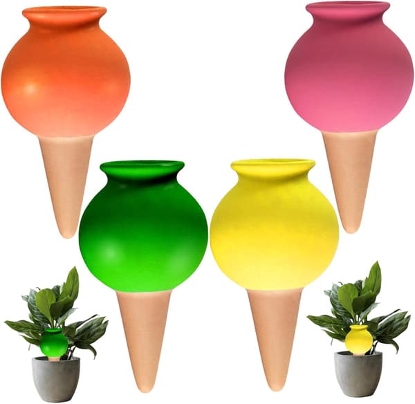 4-pack terracotta watering spikes - self-watering stakes for indoor plants, drip irrigation for 2-3 days