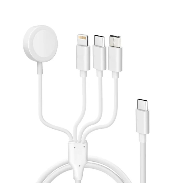 USB-C til Lightning, Micro-USB, USB-C og magnetisk ladekabel 2A Hvit