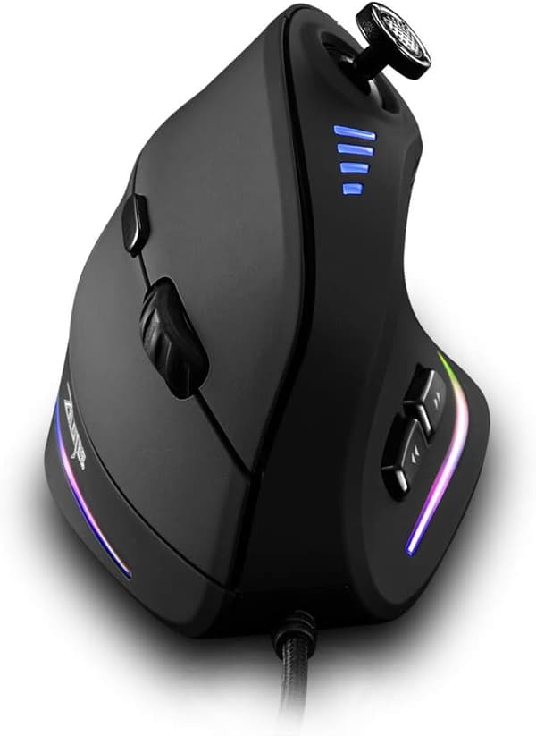 Mus, Ergonomisk USB-kablet vertikal mus med [5 D Rocker] [10000 DPI] [11 programmerbare knapper], RGB-spillmus for spillere/PC/bærbar PC/datamaskin