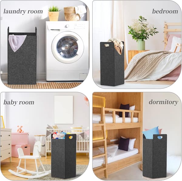 Laundry Basket, Felt Dirty Clothes Container, Foldable Storage Basket with Handles, Portable Laundry Hamper for Pillows, Sheets, Toys, Blankets and