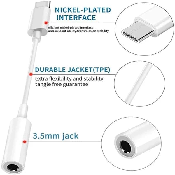 3-pack USB-C till 3,5 mm adapter (Samsung S20 S21 S22) Hörlursadapter Vit