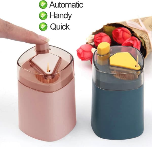 Toothpick Dispenser with OneTouch PopUp Design, Dustproof Large Capacity Toothpick Holder, Pink