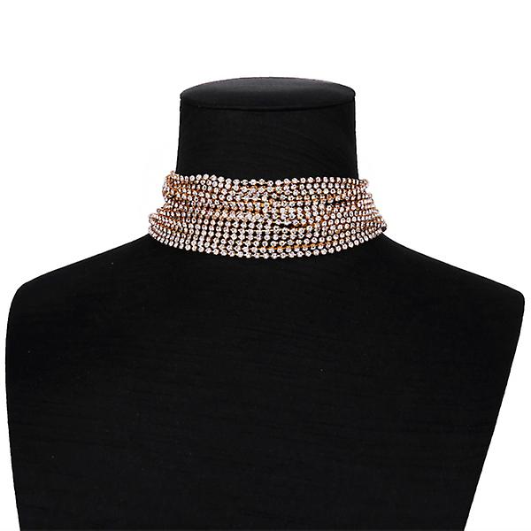 Luksuriøs Rhinestone Choker Krystal Statement Halskæde Multilayer Choker Mode Smykker Tilbehør (g Golden