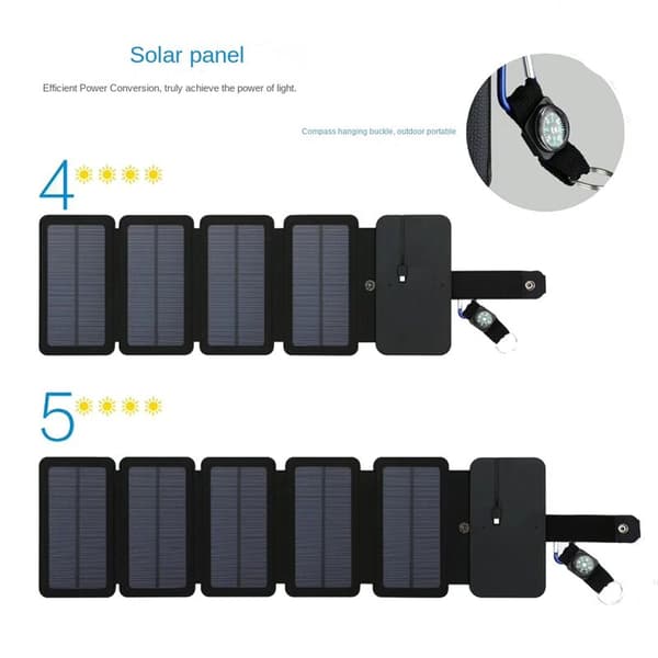 Solcellelader 9W Solcellepanel Sammenleggbar 5V USB-uttak Enheter Bærbare Solcellepaneler for Smarttelefonlading, 5 Paneler