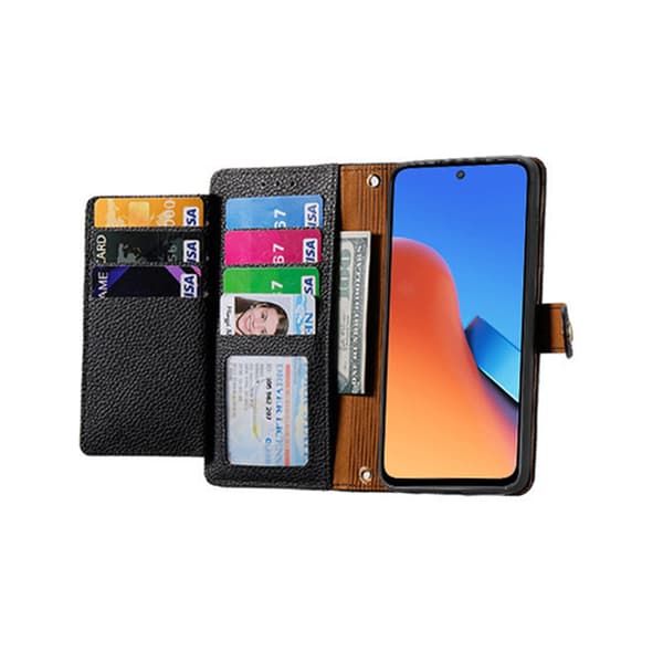 Mobile Case Xiaomi 13 Ultra Wallet Case with Zipper and Card Slots - Black PU Leather Protective Case with Stand Function and Hand Strap Model 9