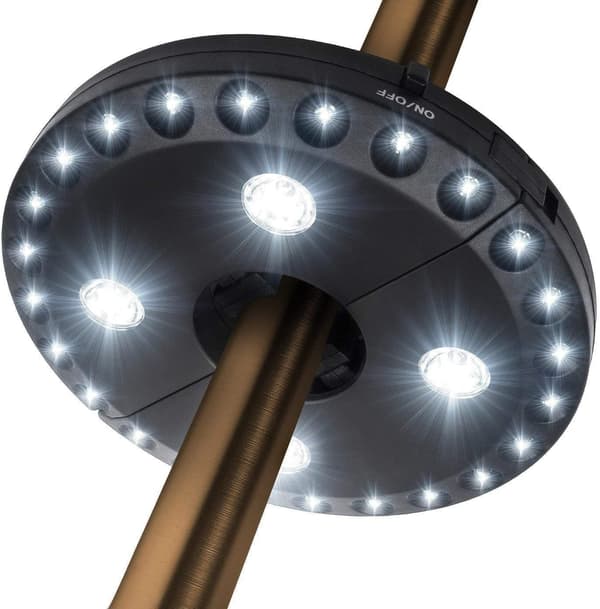 Parasolbelysning til terrasse, 28 LED-lys - Kræver 4 x AA-batterier, til terrasseparasoller, camping, telte