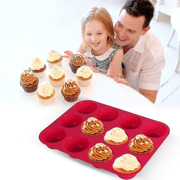 Silikon Muffinsbakke, 2 Pakker Muffinforme 12 Kopper Store, Non-stick Cupcakeform