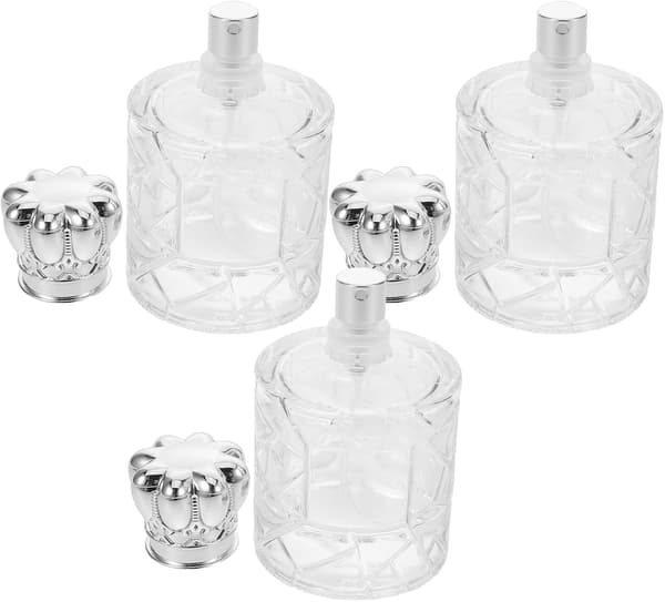 3 st 50 ml parfymflaskor i glas med silverlock, påfyllningsbara sprayatomizers, bärbar reseparfym för hem- och utomhusbruk