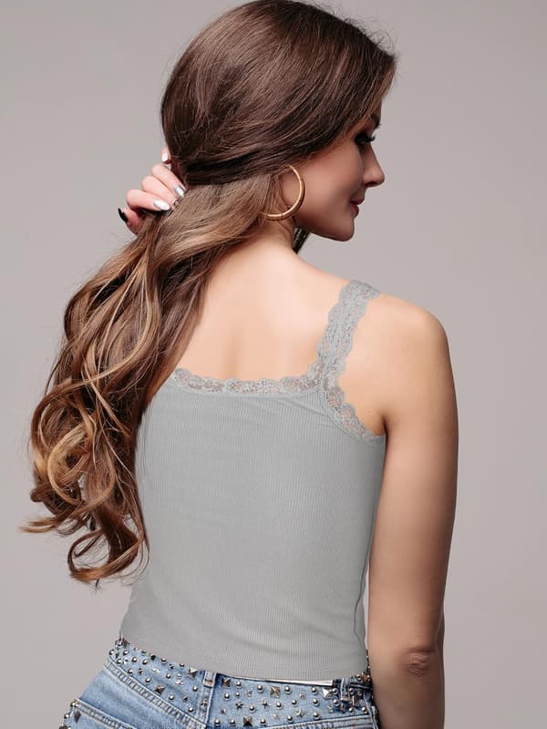 Tanktop med blonde-patchwork til kvinder, ærmeløs cami-crop Y2k-toppe, sort, hvid, grå, stor