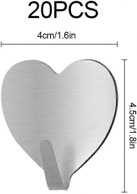 20 Pcs Self-Adhesive Heart Hooks Wall Hooks Hangers Waterproof Rustproof Sticky Hanging Hooks for Hanging Bathroom Kitchen