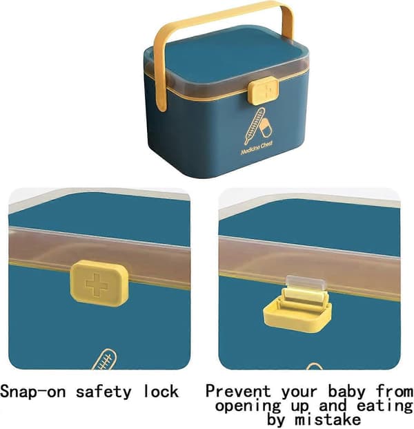 Small Home Medicine Storage Box, 2-Tier Foldable First Aid Box, Portable Medicine Container for Home, School, Office