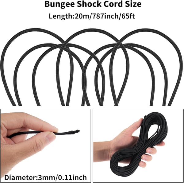 Elastisk snor, 3 mm x 20 m, svart strikk, elastisk nylonsnor for DIY smykkelaging, klessnor, camping, husker, hengere