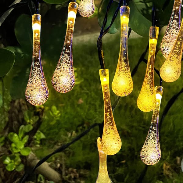Outdoor Solar String Lights, 7m 50 LED Water Drop Solar String Lights, 8 Modes Waterproof Outdoor Solar String Lights for Garden Party (Warm White) Warm White Warm White