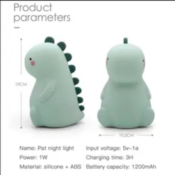 Dinosaurie nattlampa för barn, söt färgskiftande silikon baby med peksensor, bärbar uppladdningsbar LED-lampa för sängbord för Tod
