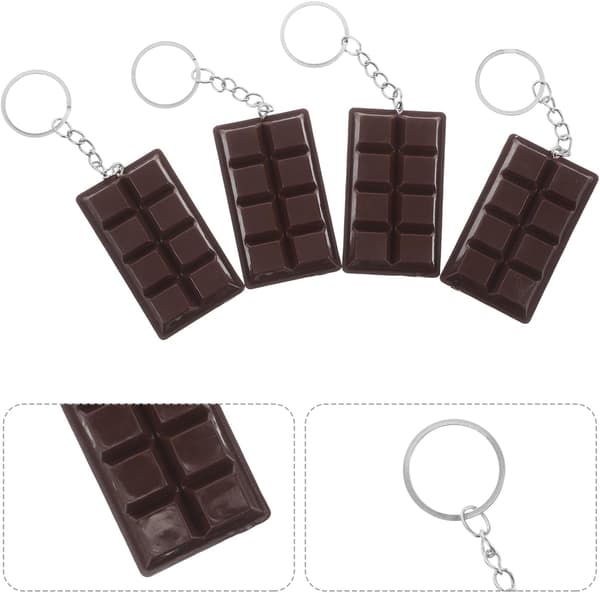 4 stk. chokoladeformede nøgleringe, søde brune chokoladenøgleringe til kvinder og mænd