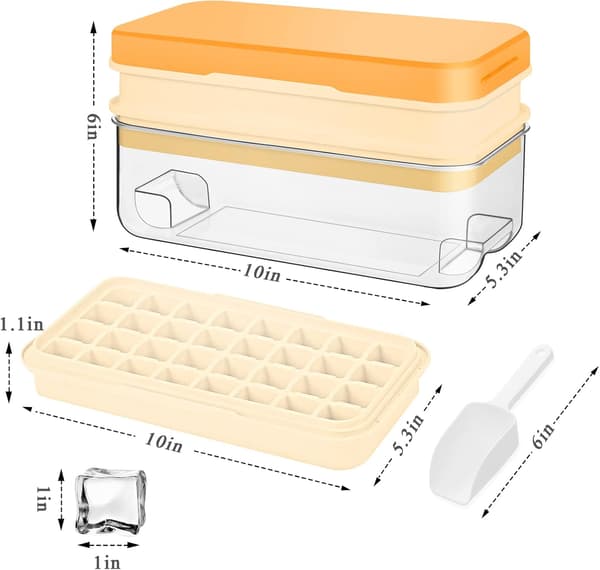 Isterningeform - med låg og spand, med isske, isterninge Pop-Up form, isterningeforme, BPA-fri, 64-delt isterningeformsæt (Orange)