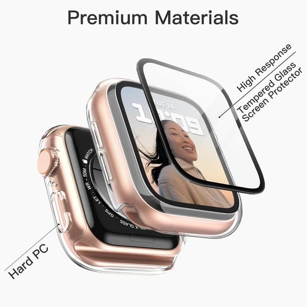 Transparent PC & Tempered Glass Protective Case Compatible with Apple Watch 4/5/6 40mm