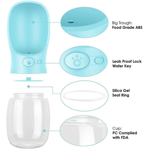 Hundvattenflaska, 350 ml hundvattenflaska (blå), bärbar läckagesäker vattendispenser