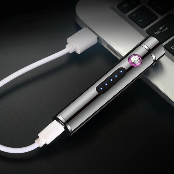 Bærbar mini-USB elektronisk lighter Vindtett USB oppladbar lighter stearinlys tenningslighter med LED strømindikator