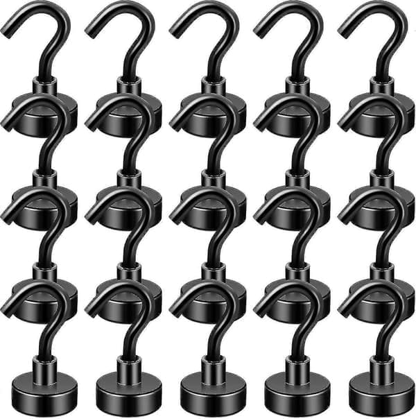 Magnetic Hooks - 20 Pack 25 lbs Neodymium Magnet Hook for Refrigerator, Grill, Key Holder and Hanging