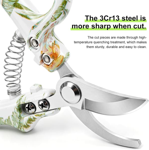 Garden Pruners 2-pack, Bypass Pruner and Straight Garden Shears, Easy Lock, Floral Pattern, Professional Garden Scissors