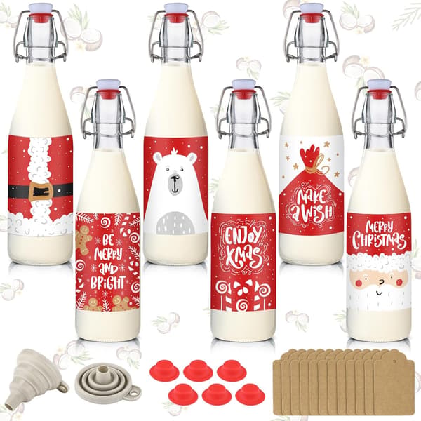 6 sæt Coquito-flasker 16 til Christmas Red