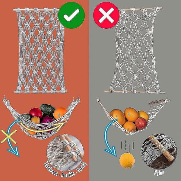 Veggie Banana Hammock Fruit Holder Net, Macrame Fruit Hammock for Kitchen Under Cabinet