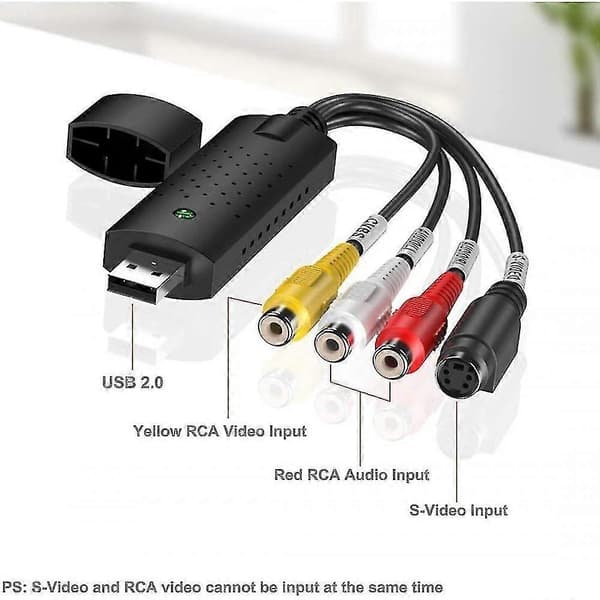 VHS til digital konverter videoopptakskort konverteringsadapter, VHS til digital USB-grabber støtte NTSC PAL SECAM USB 2.0 videoadapter YOY