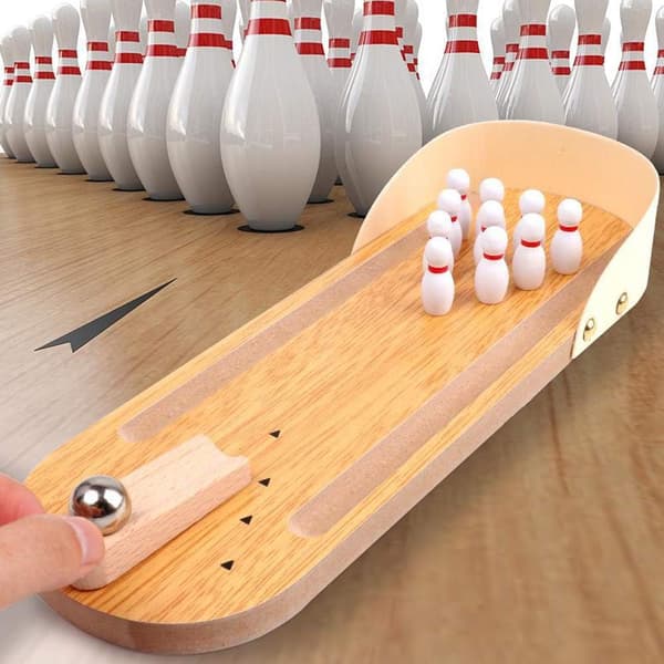 wxsp Mini Bowling Spil i Træ til Skrivebord, Klassisk Skrivebordsbold til Børn