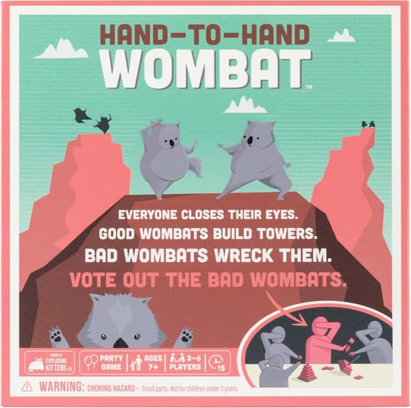 Hand to Hand Wombat av Exploding Kittens - 3-6 spillere - Alder 7+ - 15 minutters spilletid - Et spill om samarbeid og bråkmakere