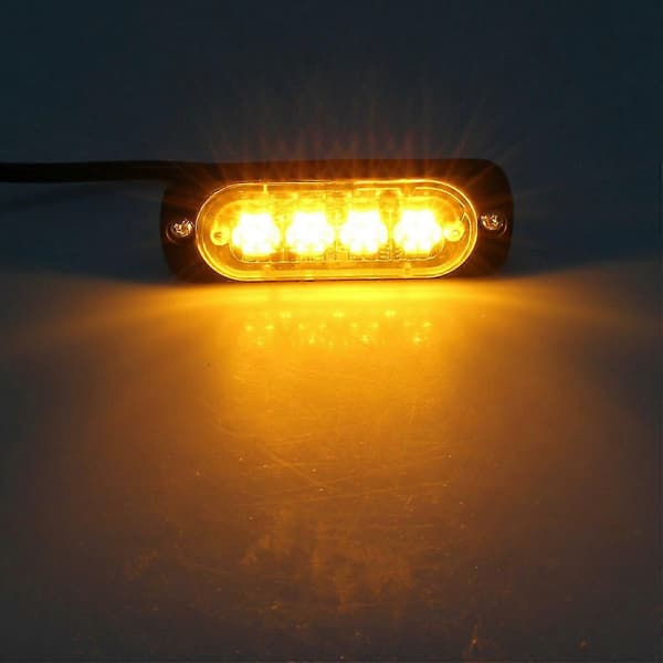 4 stk. 4 LED ravfarvede advarselslys 12V 24V orange grill havari blinkende [DB]