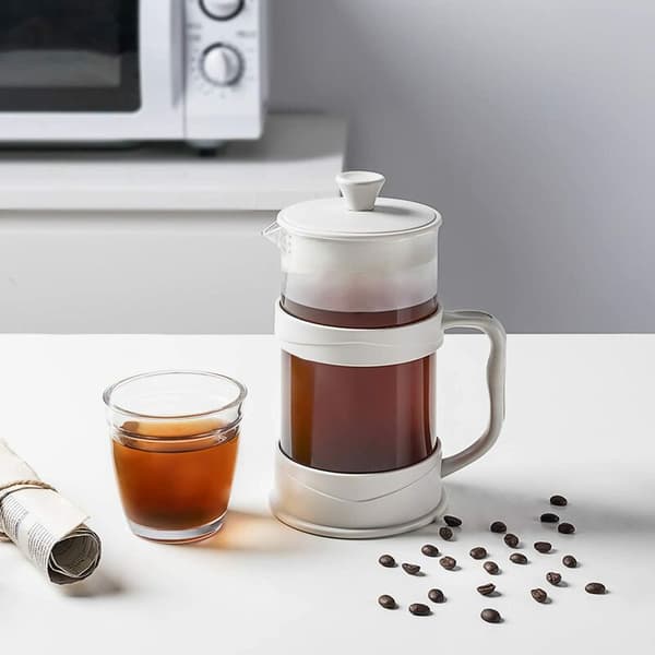 French Press Coffee Maker 12 Oz, White Coffee Press Tea Coffee Maker with Borosilicate Glass Cold Brew and Hot Brew Coffee