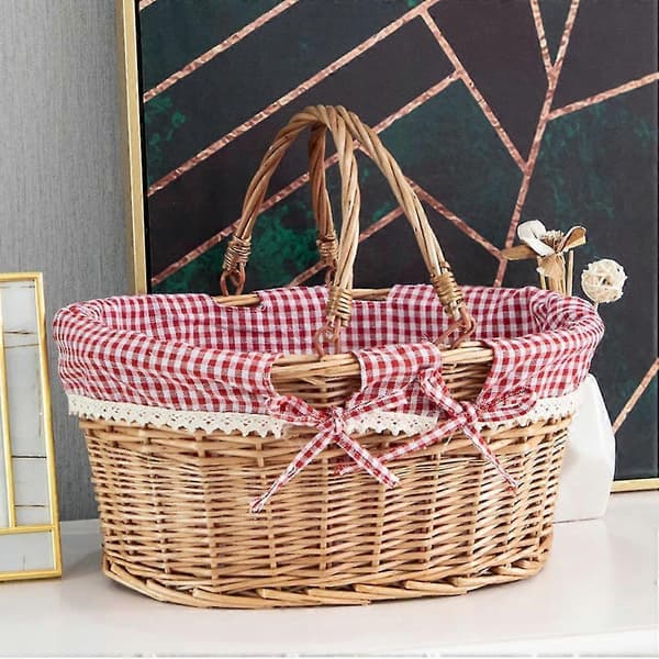 Oval Woven Willow Picnic Basket Candy Basket Storage Basket Wine Basket with Handle Egg Collection W