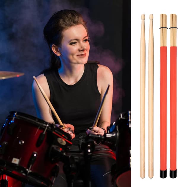 Classic Drum Set, 4 Pairs Maple Drum Sticks, Wire Brush and Rod Drumsticks with Storage Bag