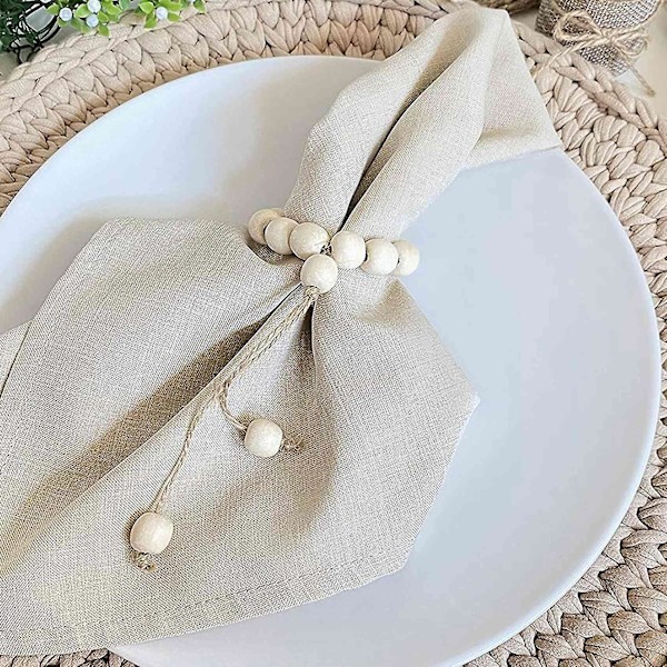 Serviettisormukset - Puuhelmisormukset - Luonnollinen Rustic Puinen Serviettipitoimet - Käsintehtyt Puuhelmet