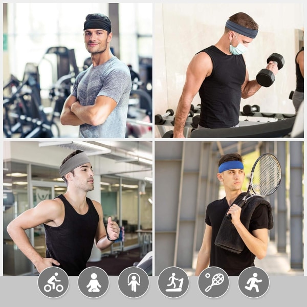 Hikinauhat miehille, harjoittelujooga-pääpanta, liukumaton, joustava puuvillainen pääpanta, hikinauha urheilulliseen fitness(4 kpl)