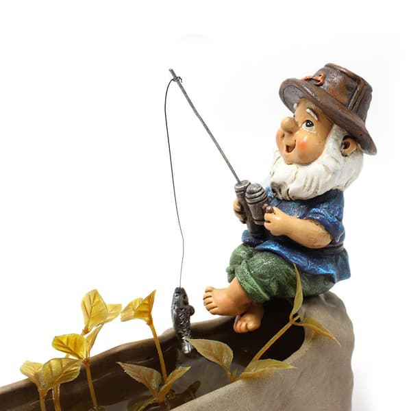 Havetomte Statue - Den Fiskende Tomte Siddende - Udendørs Havetomter【ad】