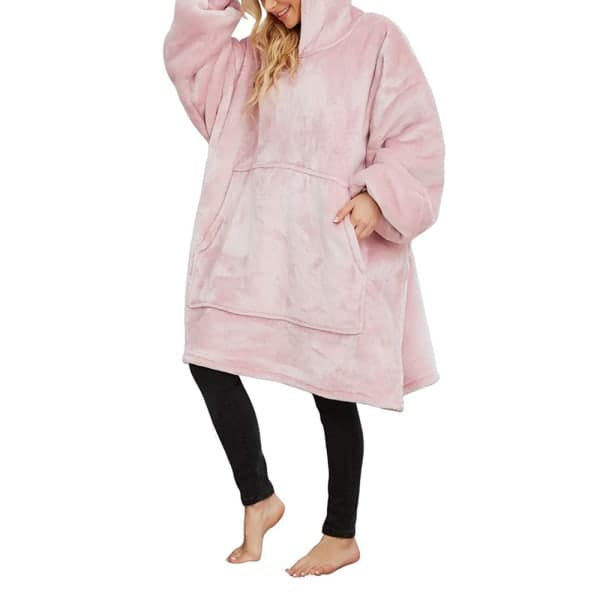 Stor Oversized Hettegenser Kåpe Dame Teppe Hettegenser Flanell Koselig Teppe Genser Teppe Voksen Lys Rosa