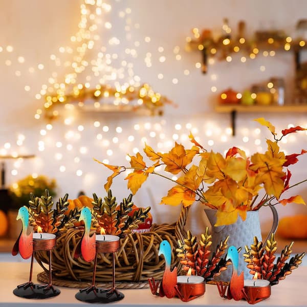 12 stykker Thanksgiving lysestaker i metall til midtpunkter